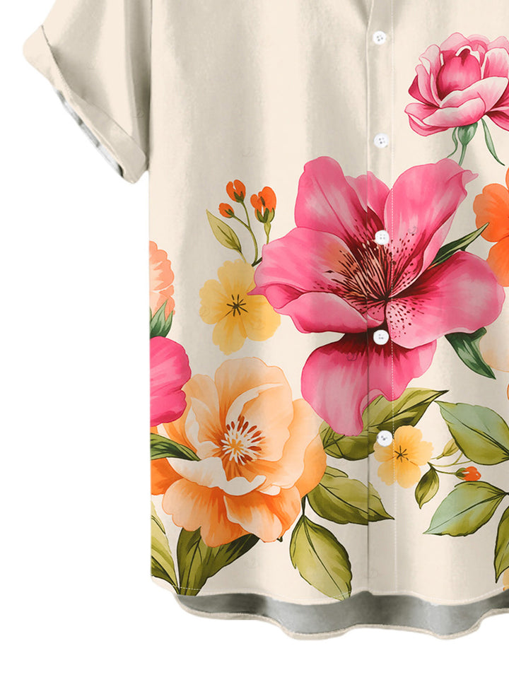 Men's Colored Floral Leaf Print Button Up Vacation Shirt