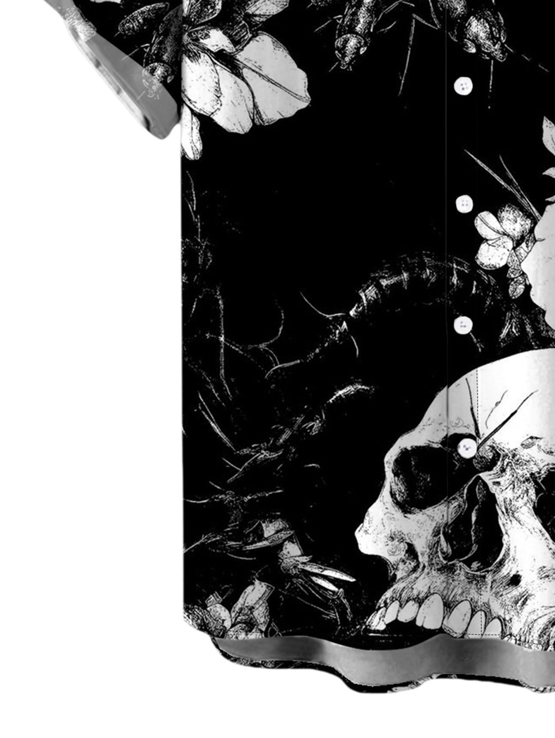 Men's Monochrome Skulls Insects Floral Print Button Up Vacation Gothic Shirt