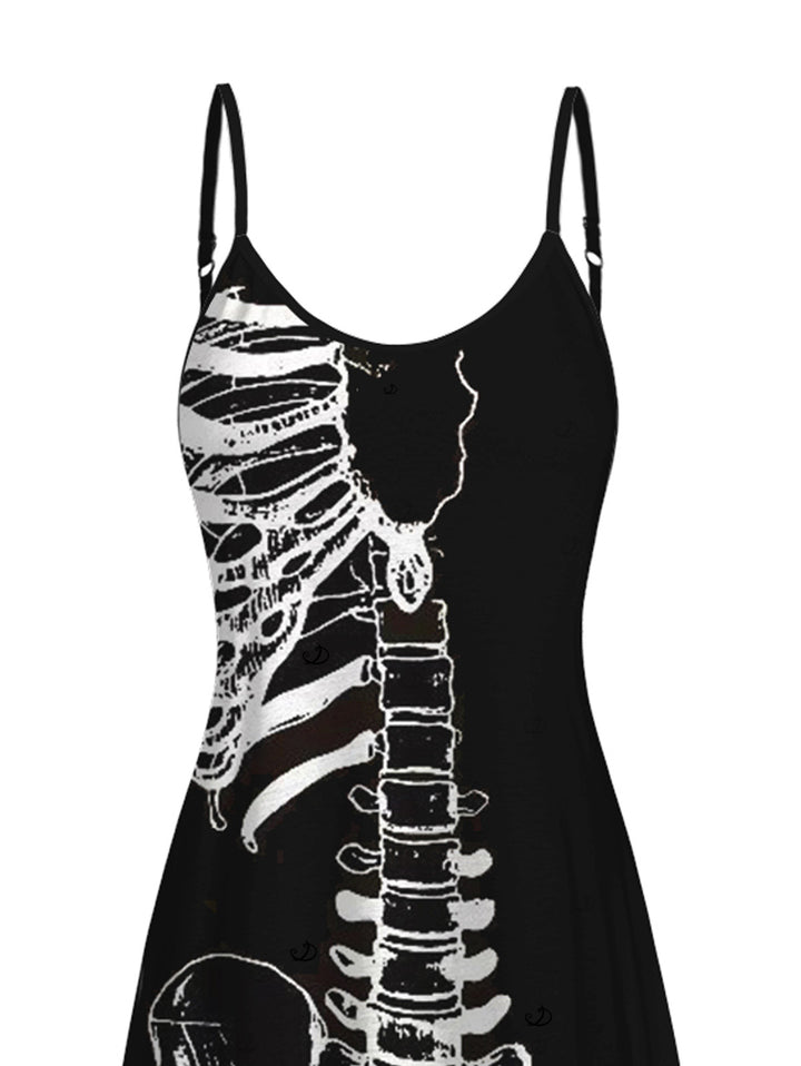 Skeleton Bond Print Pocket Spaghetti Strap Gothic Dress