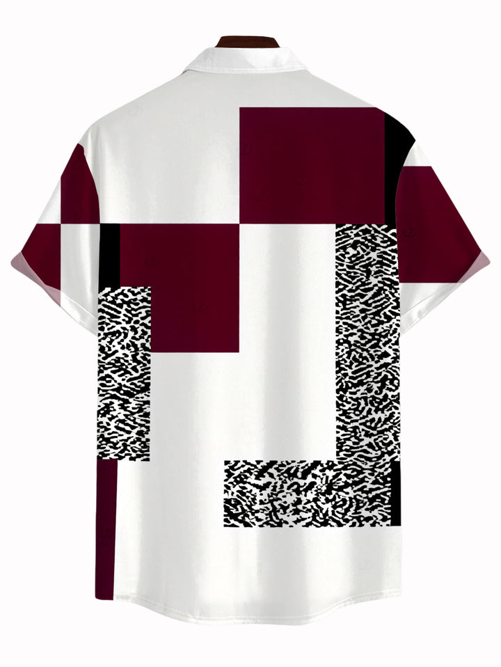 Men's Colorblock Leopard Geometric Patchwork Print Button Up Vacation Shirt
