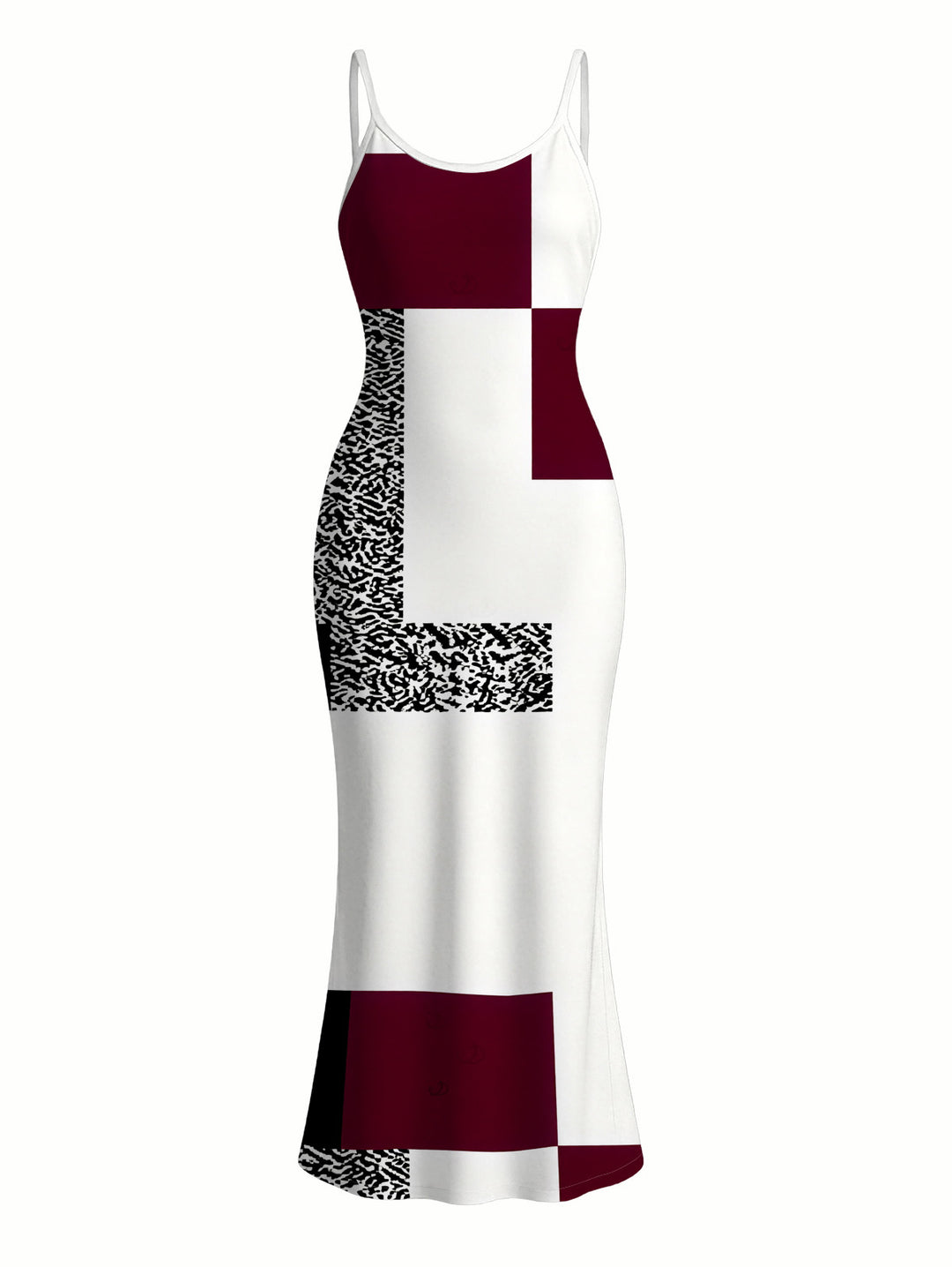 Colorblock Leopard Geometric Patchwork Print Spaghetti Strap Maxi Bodycon Vacation Dress