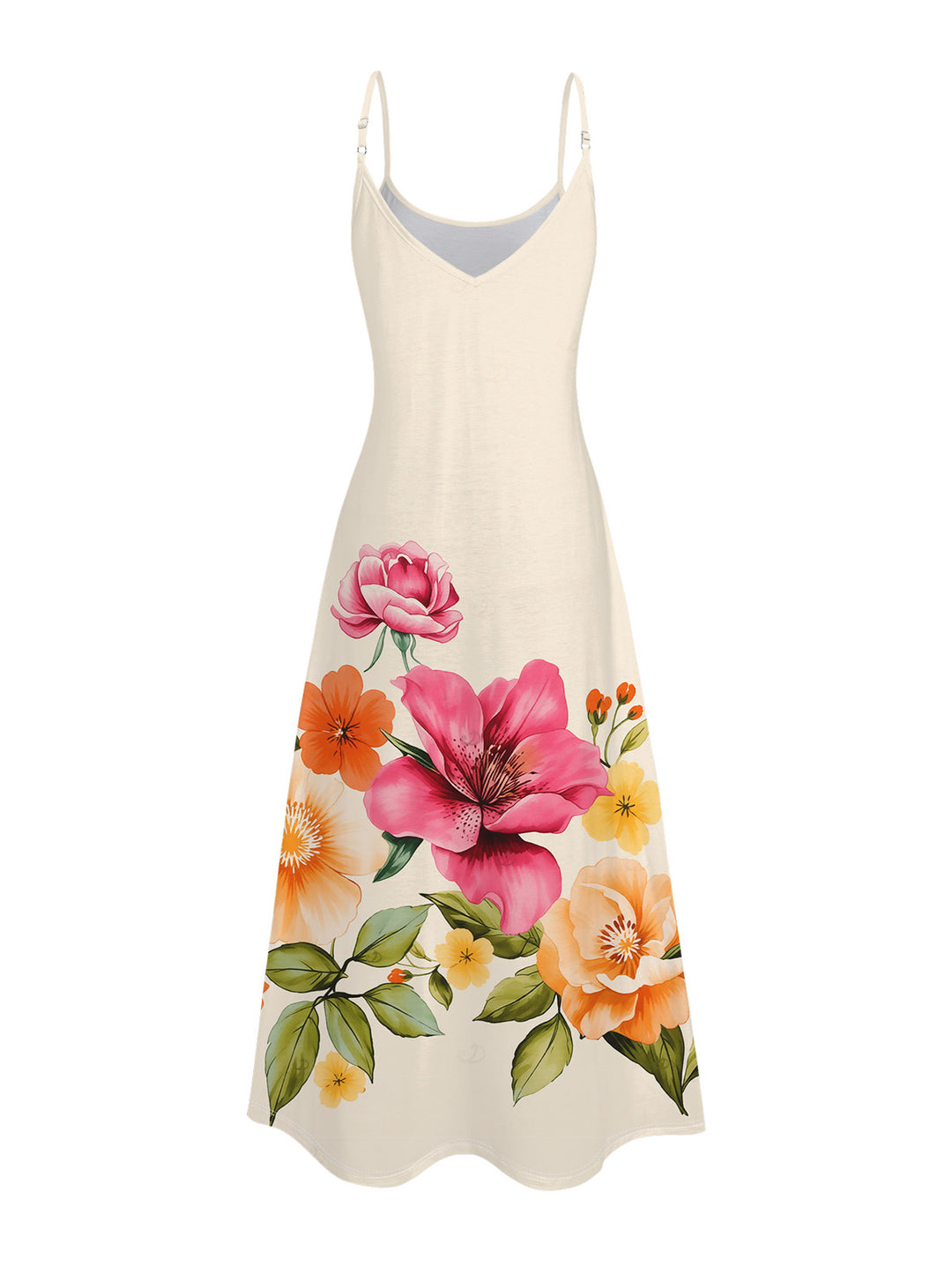 Colored Floral Leaf Print Pocket Spaghetti Strap Vacation Dress