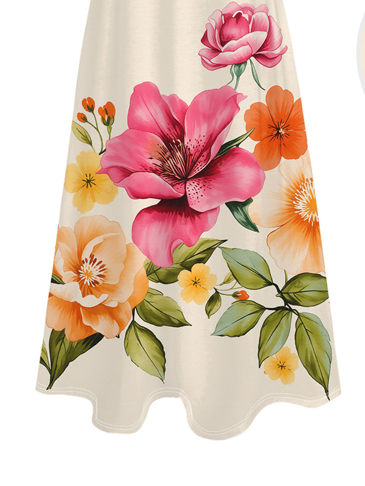 Colored Floral Leaf Print Pocket Spaghetti Strap Vacation Dress