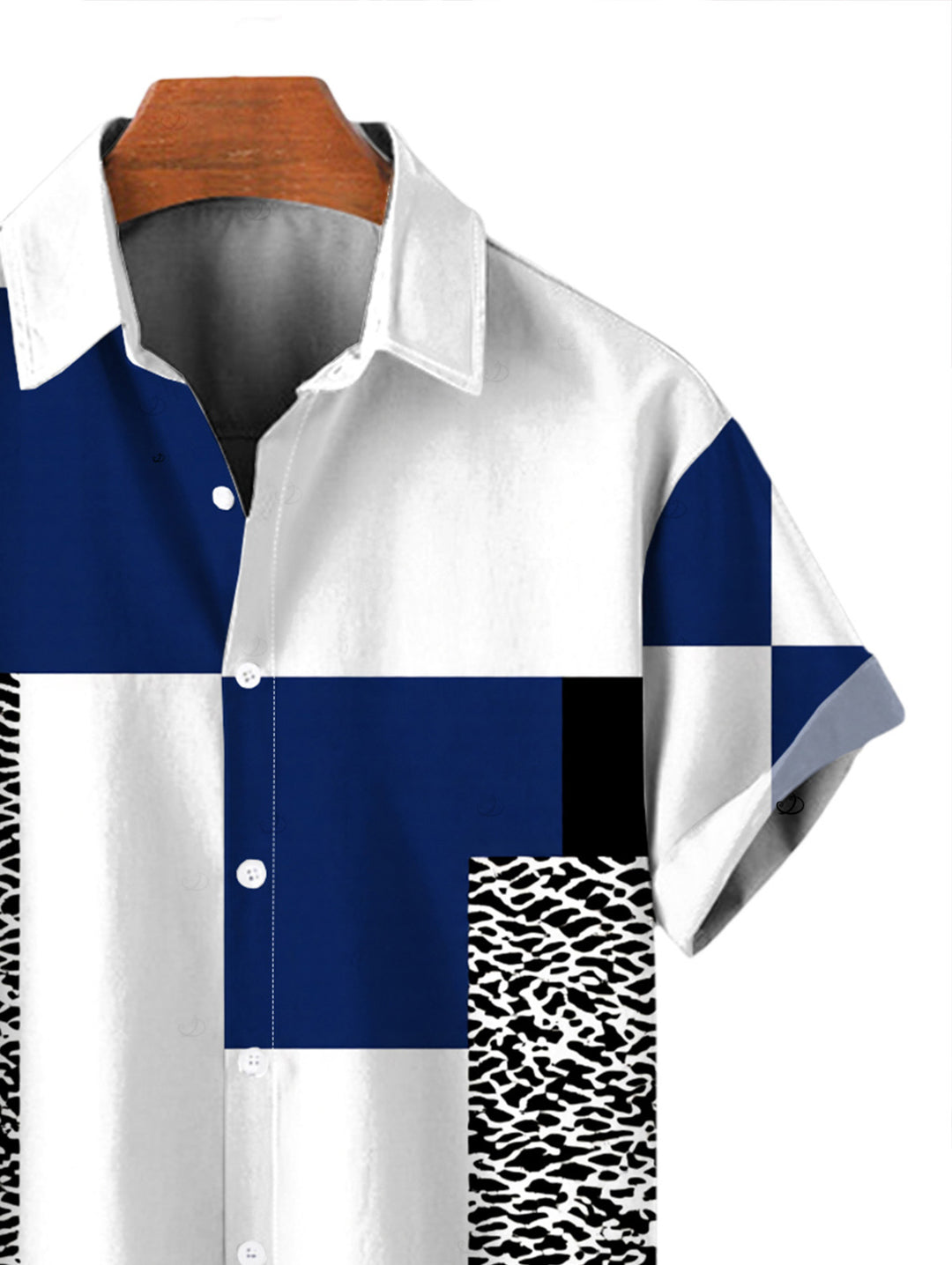 Men's Colorblock Leopard Geometric Patchwork Print Button Up Vacation Shirt