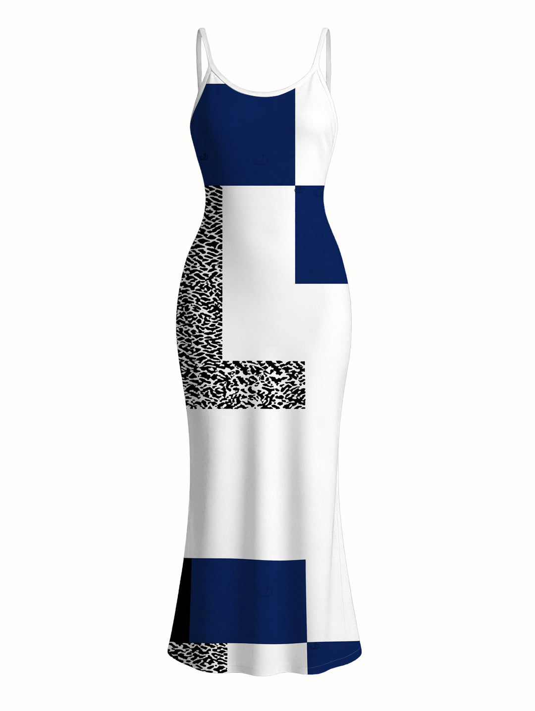 Colorblock Leopard Geometric Patchwork Print Spaghetti Strap Maxi Bodycon Vacation Dress