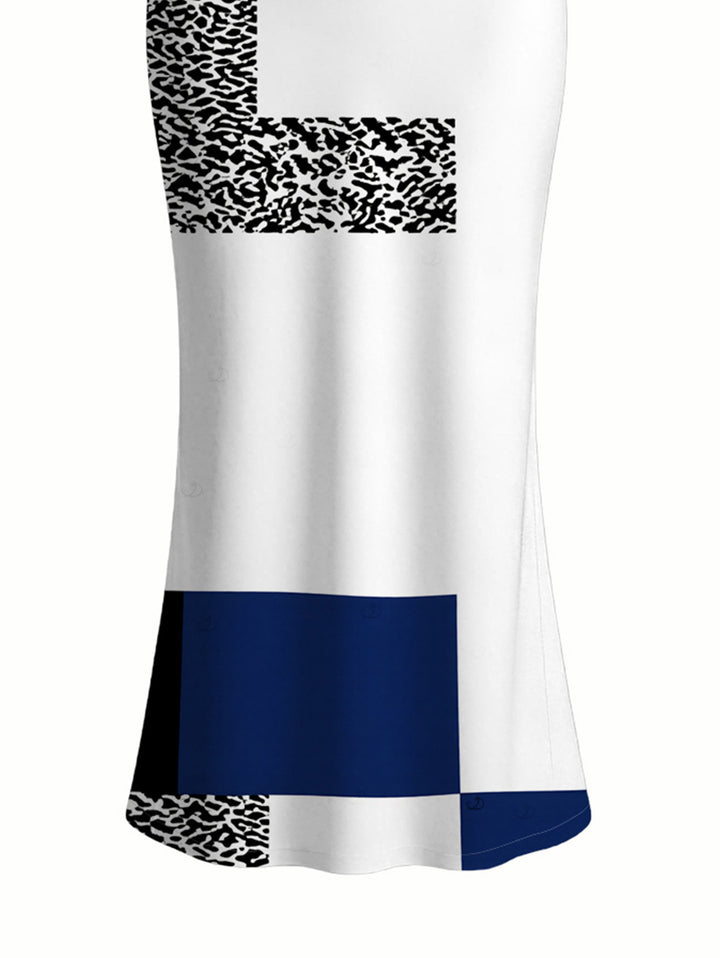 Colorblock Leopard Geometric Patchwork Print Spaghetti Strap Maxi Bodycon Vacation Dress