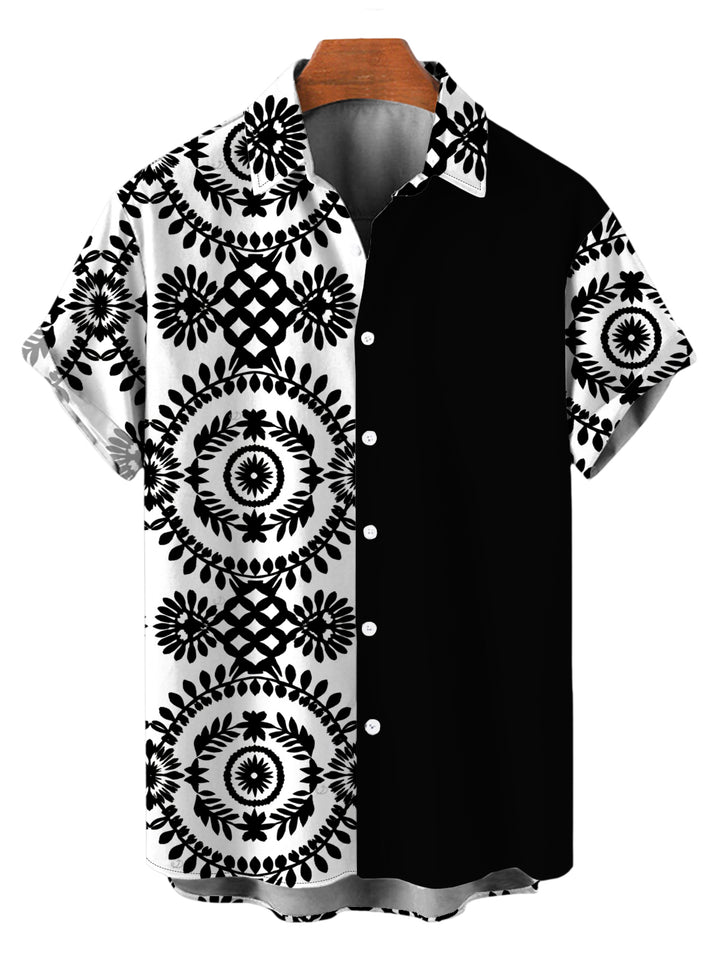 Men's Contrast Color Mandala Ethnic Print Button Up Bohemian Shirt