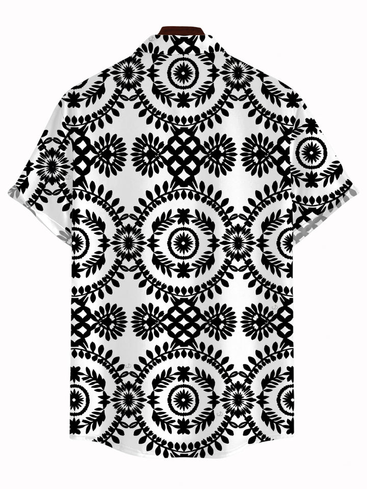 Men's Contrast Color Mandala Ethnic Print Button Up Bohemian Shirt