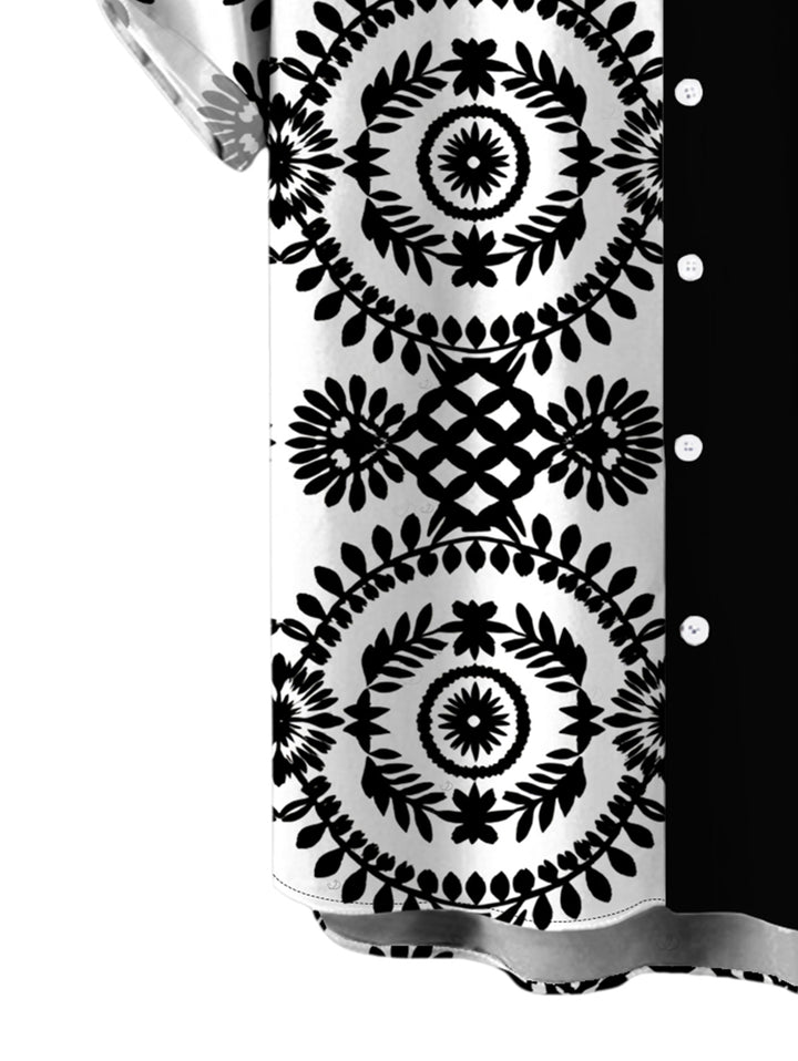 Men's Contrast Color Mandala Ethnic Print Button Up Bohemian Shirt