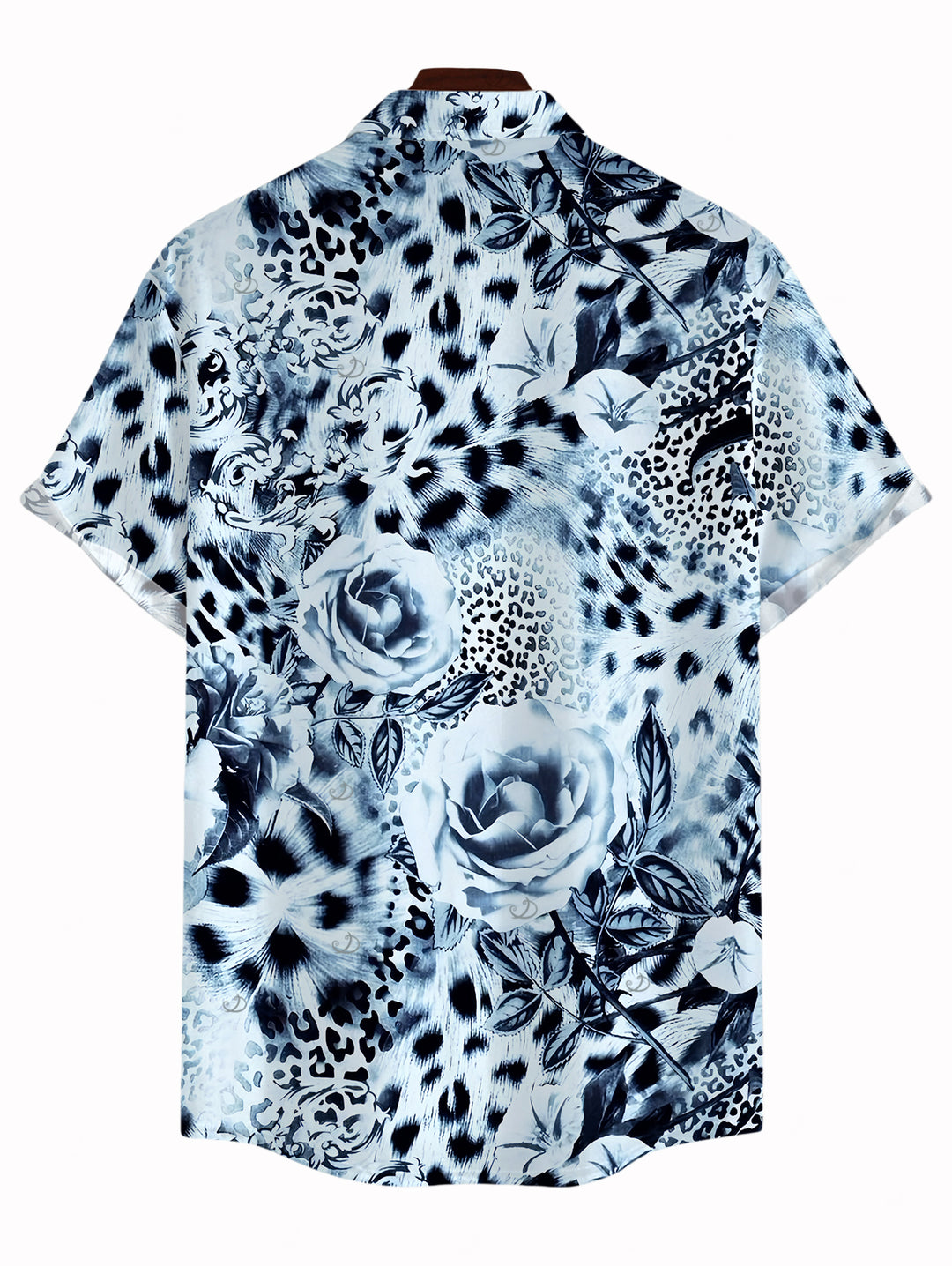 Men's Ink Painting Rose Floral Leopard Print Button Up Vacation Shirt