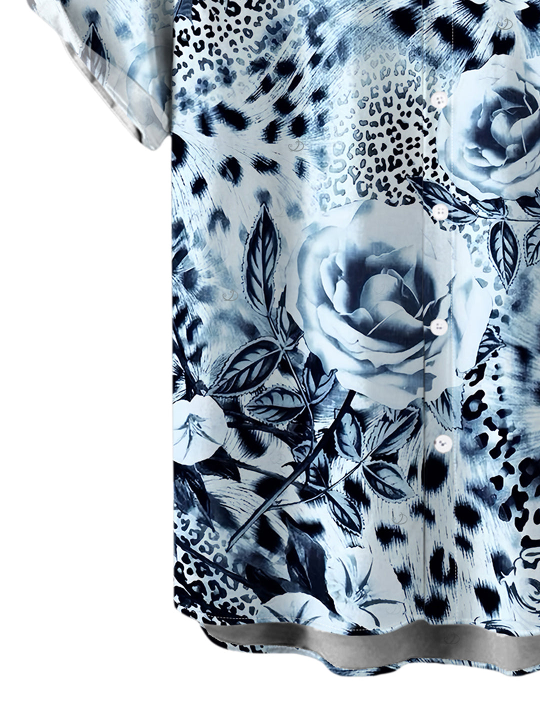 Men's Ink Painting Rose Floral Leopard Print Button Up Vacation Shirt