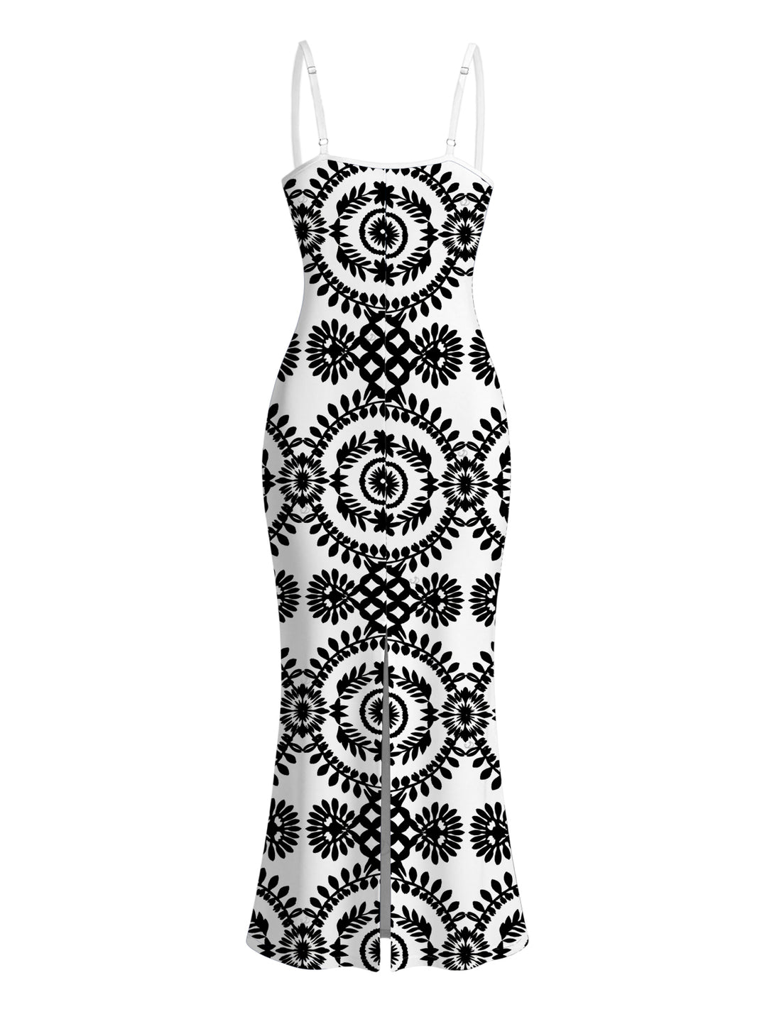 Contrast Color Mandala Ethnic Print Spaghetti Strap Maxi Bodycon Bohemian Dress