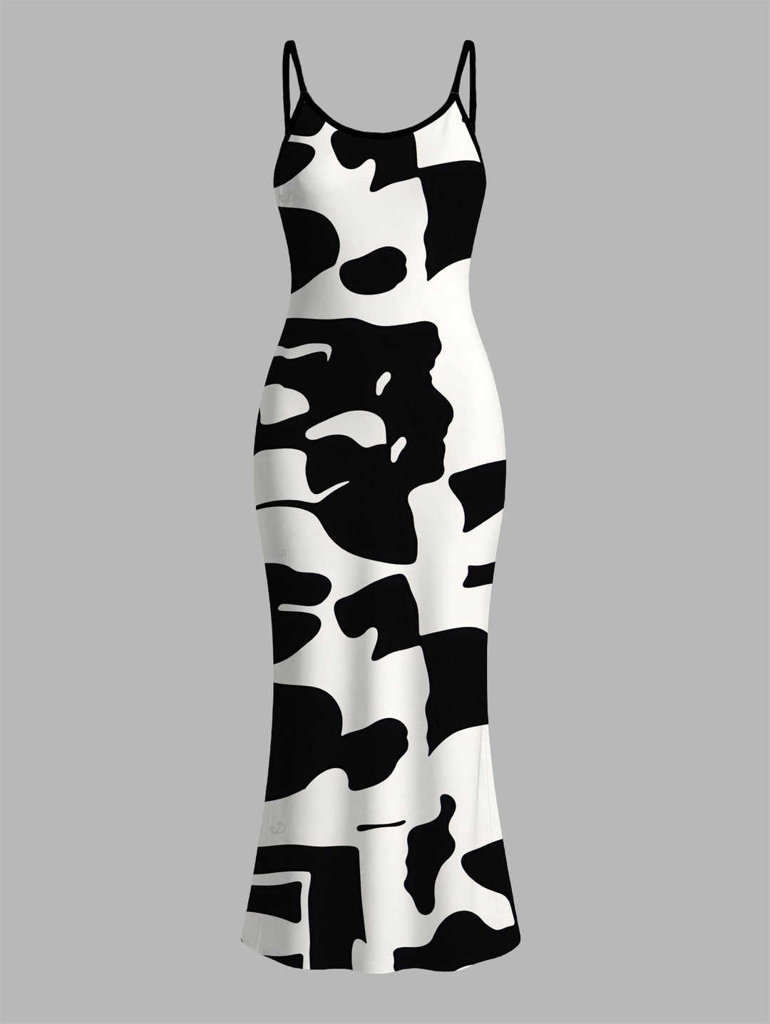 Colorblock Abstract Irregular Geometric Print Spaghetti Strap Maxi Bodycon Dress