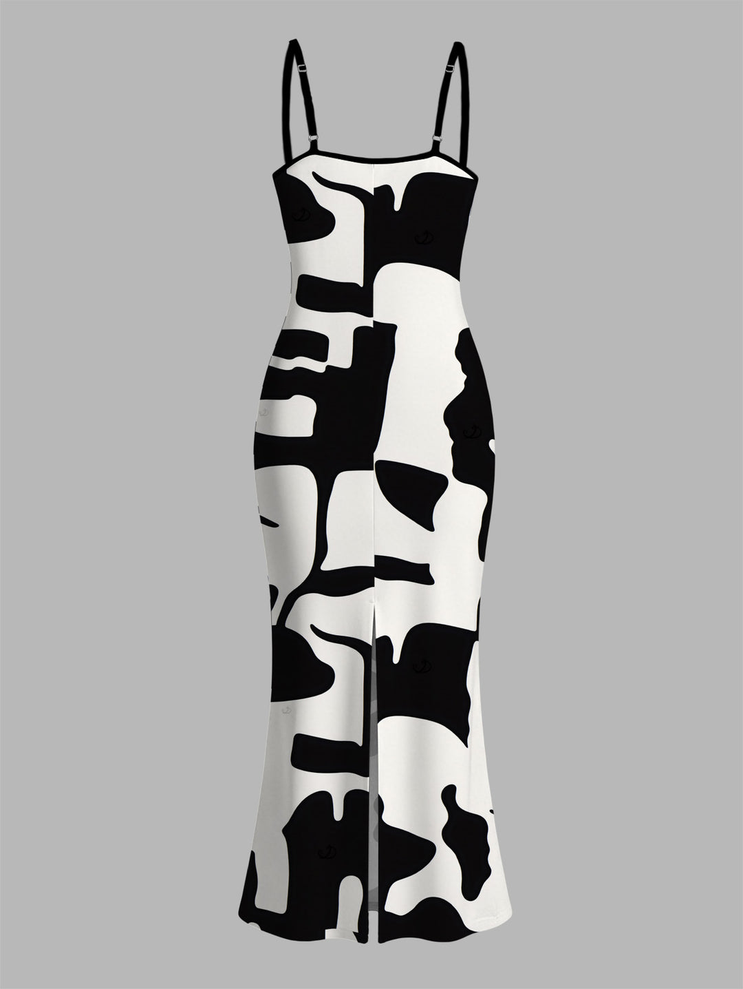 Colorblock Abstract Irregular Geometric Print Spaghetti Strap Maxi Bodycon Dress