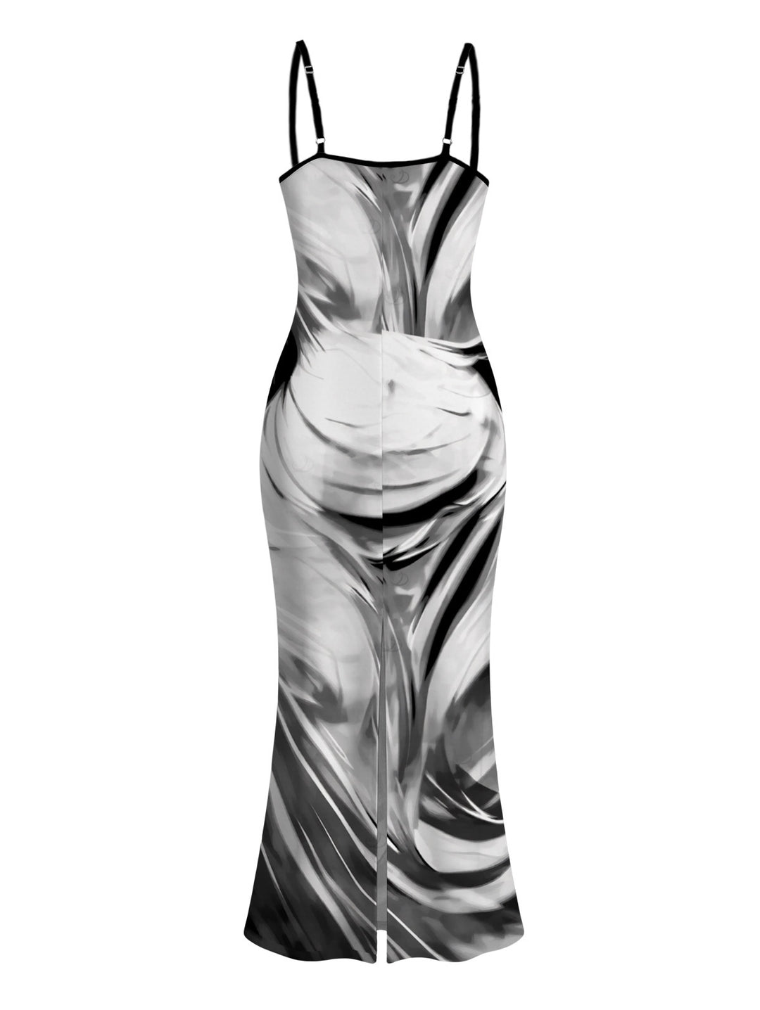 Fluid Swirl Abstract Print Spaghetti Strap Maxi Bodycon Vacation Dress