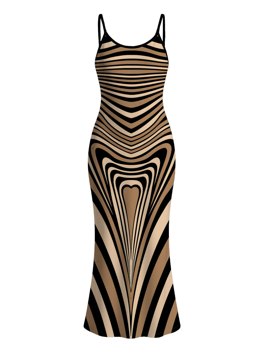 Colorblock Heart Shaped Swirl Geometric Print Spaghetti Strap Maxi Bodycon Bohemian Dress
