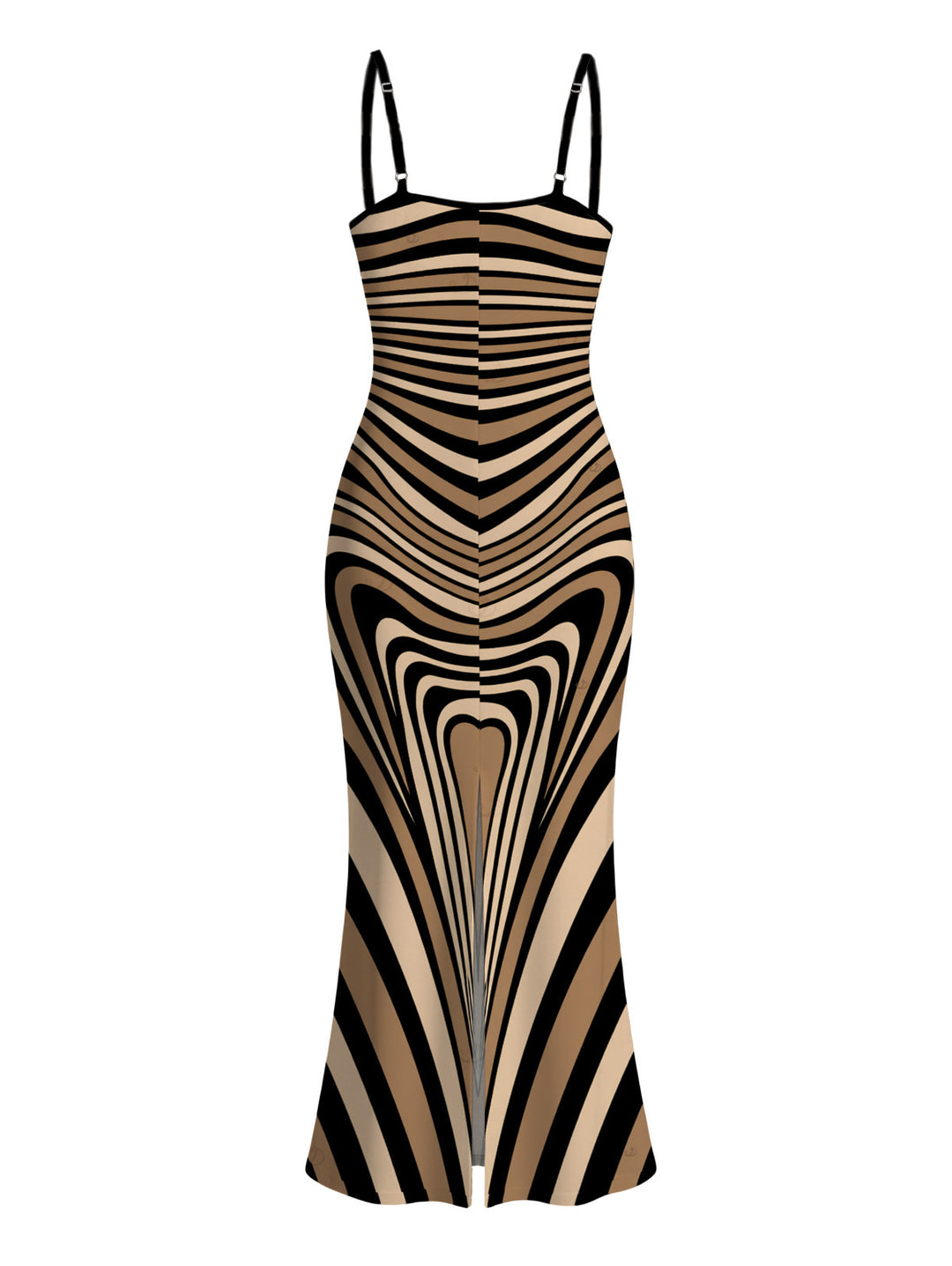 Colorblock Heart Shaped Swirl Geometric Print Spaghetti Strap Maxi Bodycon Bohemian Dress