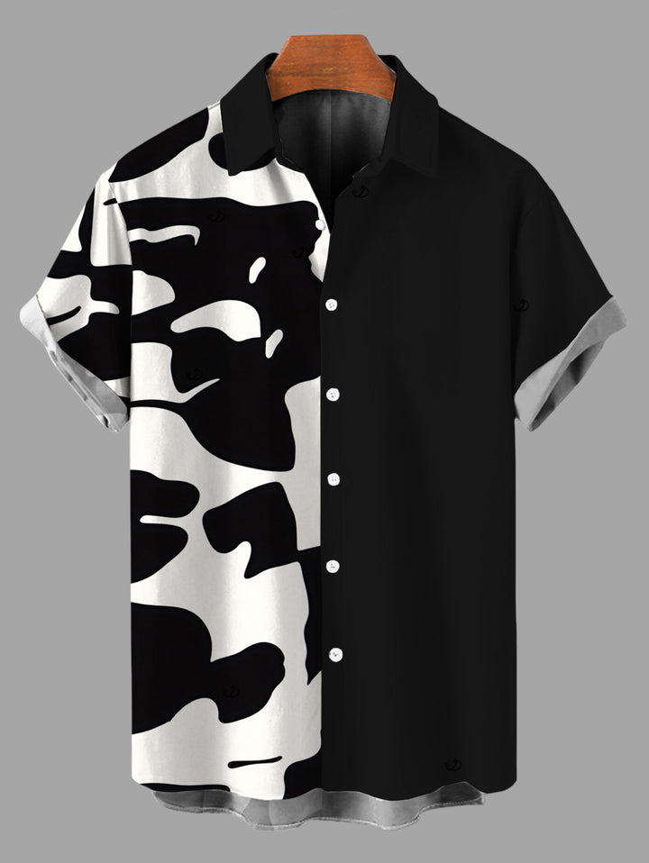 Men's Contrast Color Abstract Irregular Geometric Print Button Up Shirt