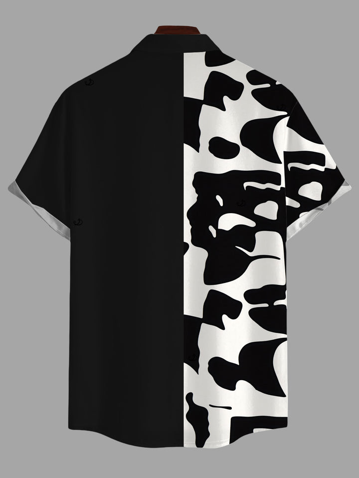 Men's Contrast Color Abstract Irregular Geometric Print Button Up Shirt