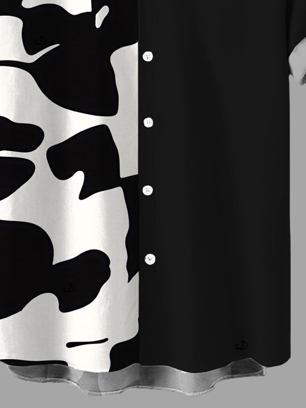 Men's Contrast Color Abstract Irregular Geometric Print Button Up Shirt