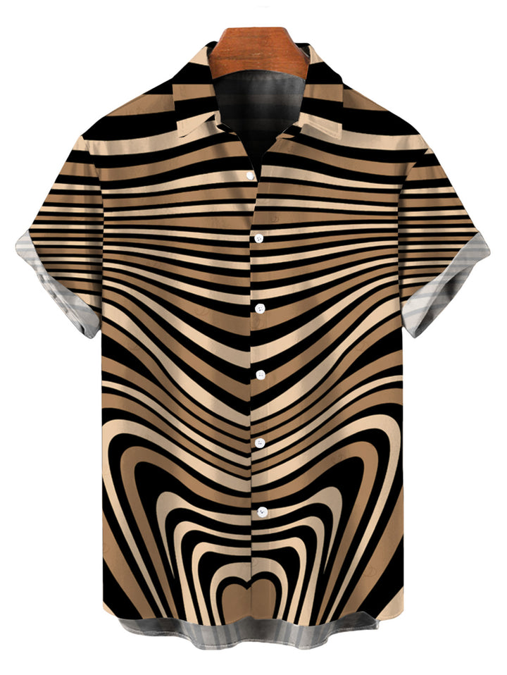 Men's Colorblock Heart Shaped Swirl Geometric Print Button Up Bohemian Shirt