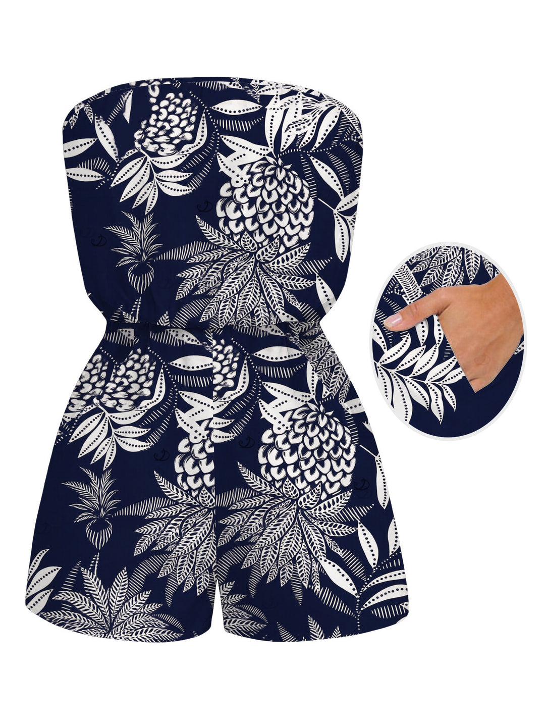 Tropical Pineapple Print Pocket Off the Shoulder Hawaiian Vacation Romper