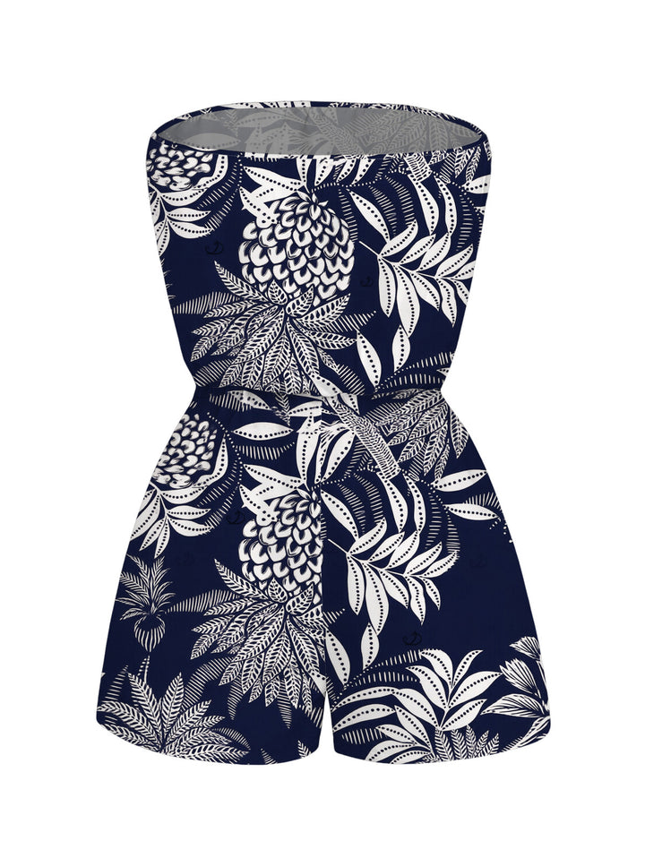 Tropical Pineapple Print Pocket Off the Shoulder Hawaiian Vacation Romper