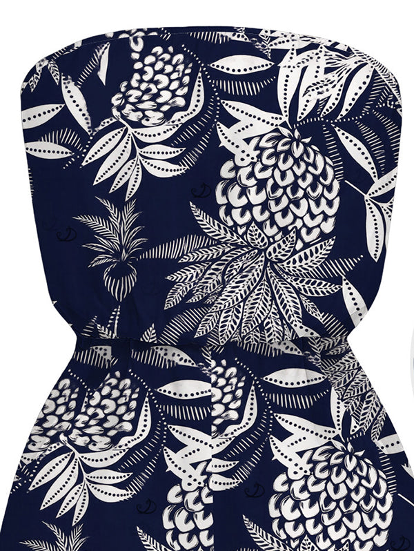 Tropical Pineapple Print Pocket Off the Shoulder Hawaiian Vacation Romper