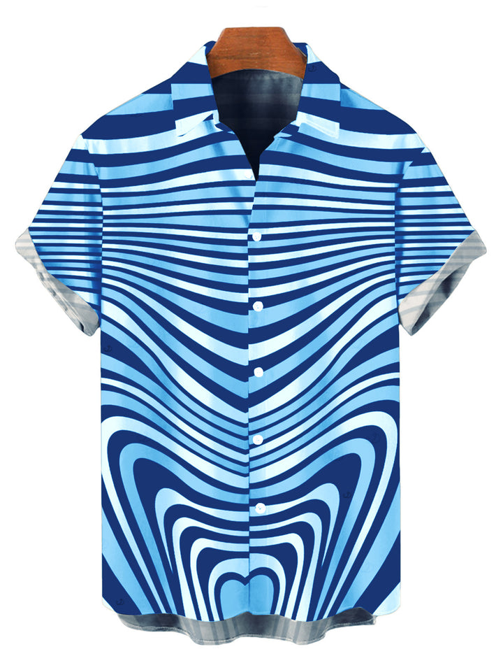 Men's Colorblock Heart Shaped Swirl Geometric Print Button Up Bohemian Shirt