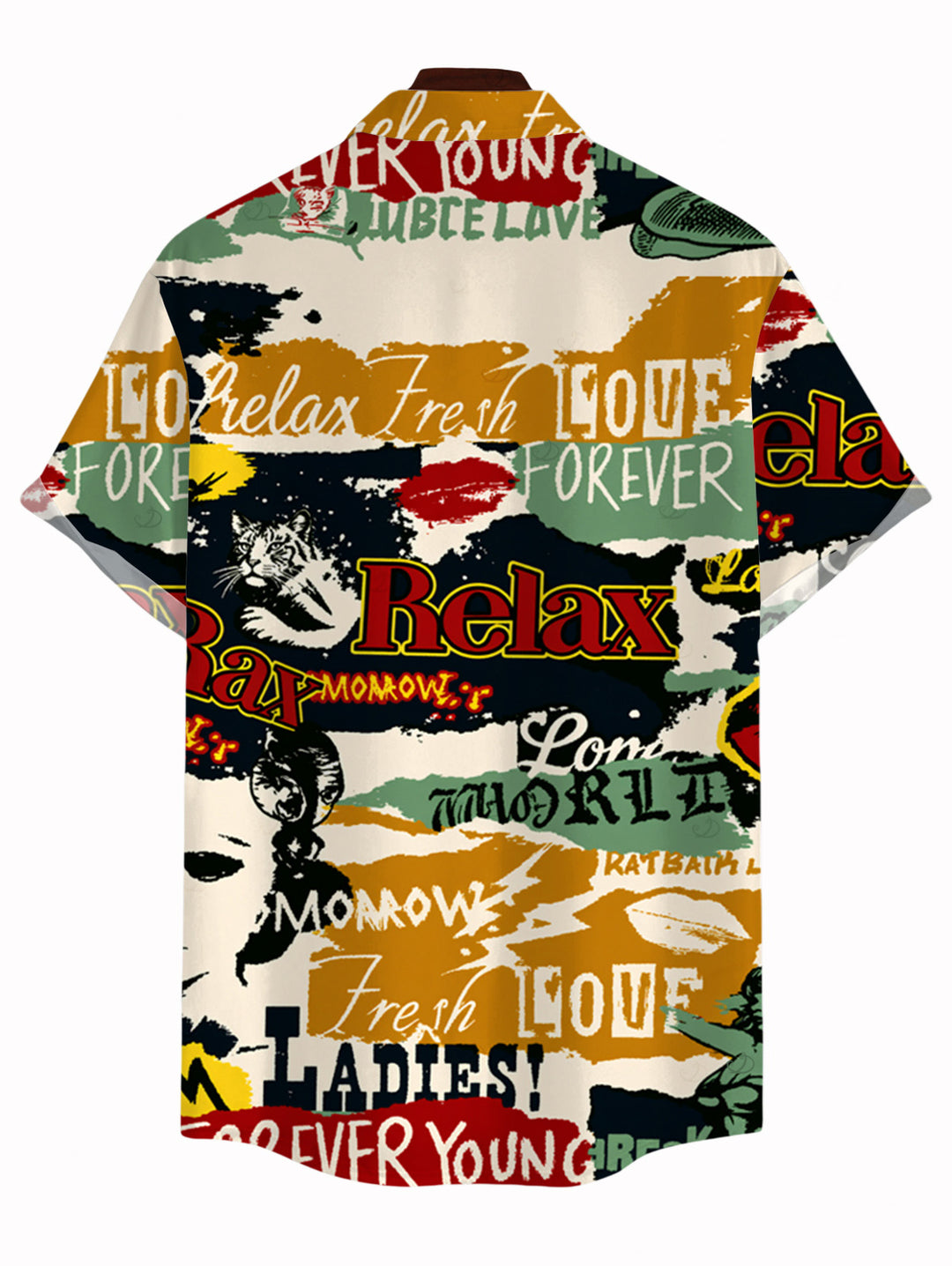 Men's Vintage Graffiti Letter Lips Print Button Up Streetwear Shirt