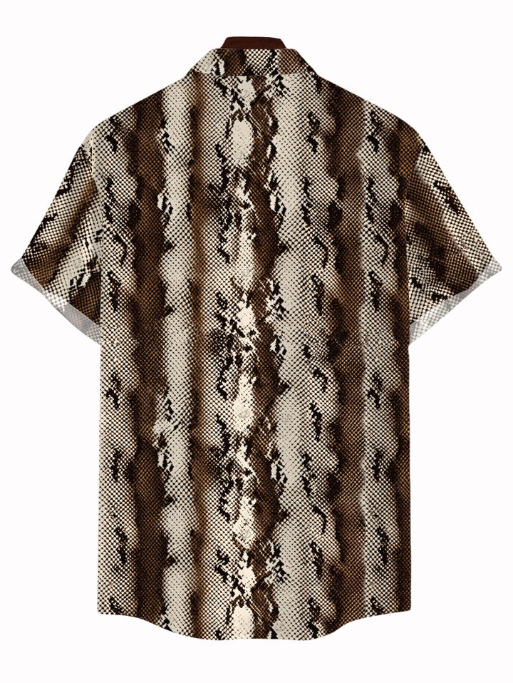 Men's Vintage Coffee Snake Skin Print Button Up Vacation Shirt