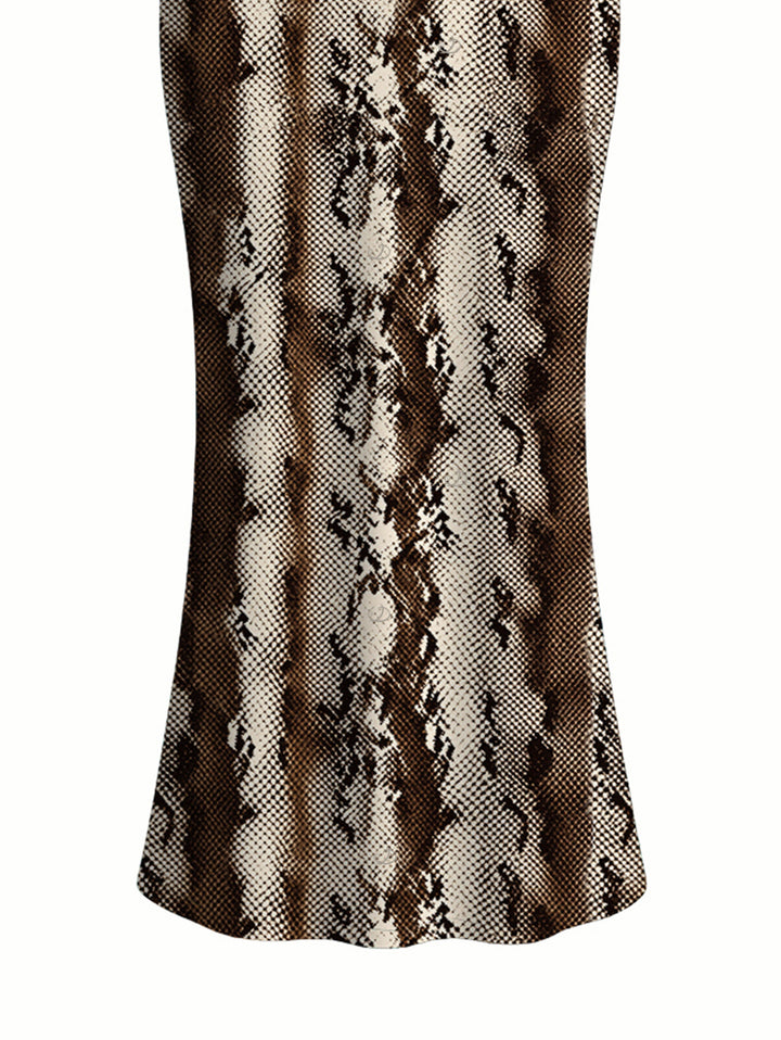 Vintage Coffee Snake Skin Print Spaghetti Strap Maxi Bodycon Vacation Dress