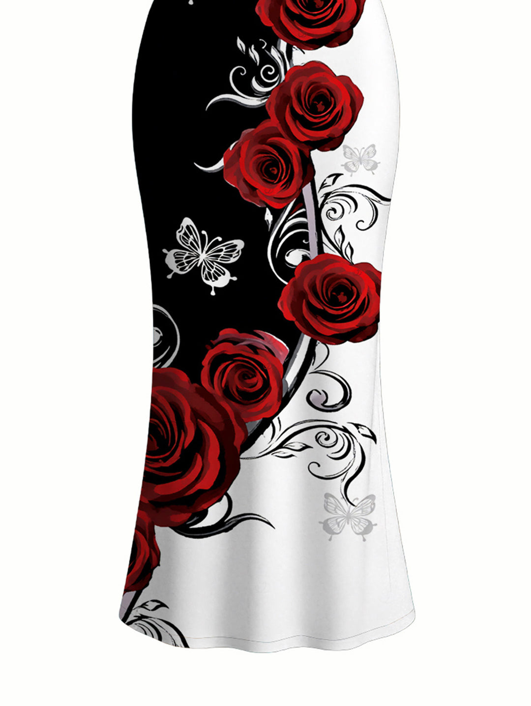 Contrast Color Butterfly Rose Print Spaghetti Strap Maxi Bodycon Vacation Dress