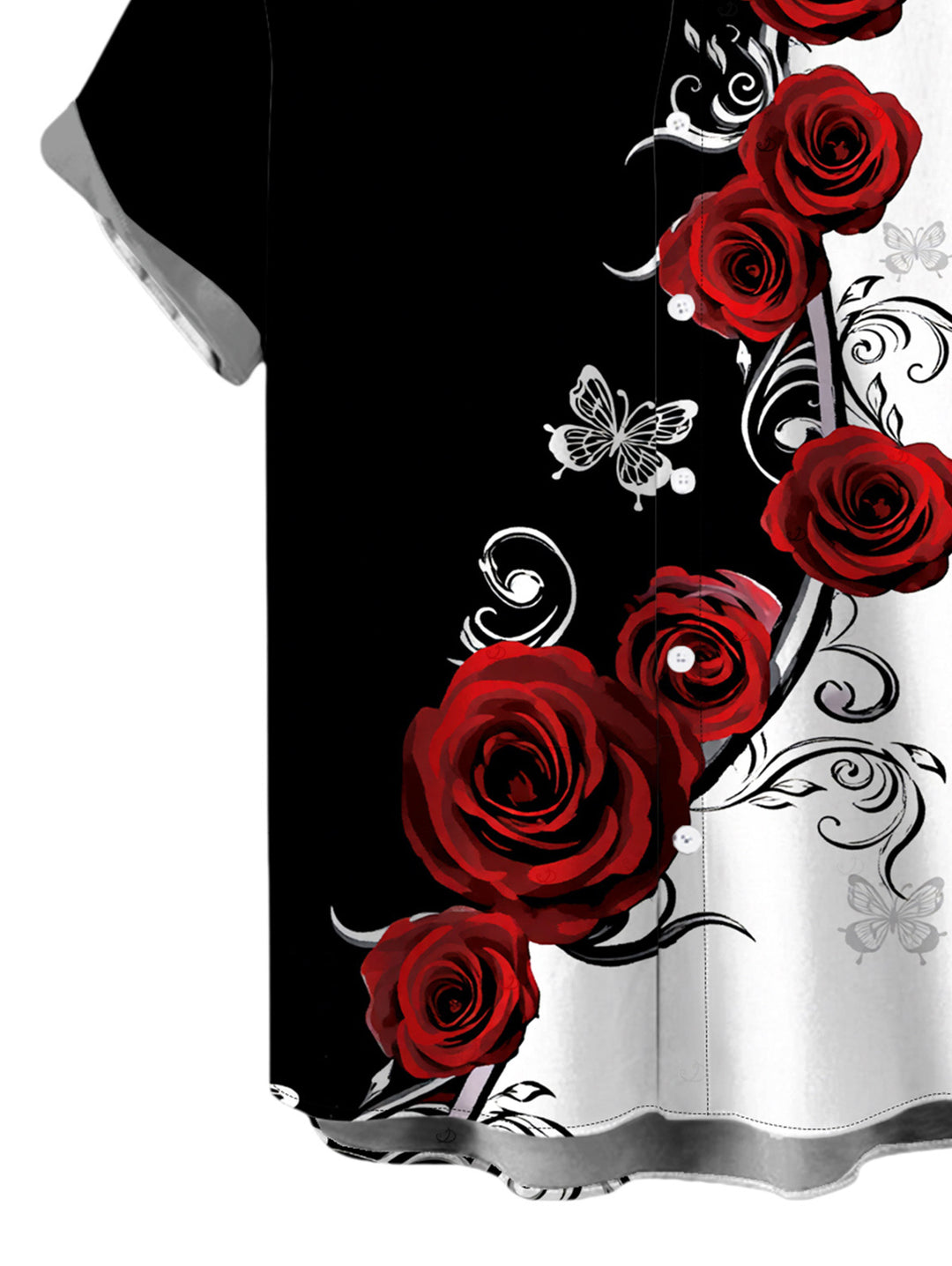 Men's Contrast Color Butterfly Rose Print Button Up Vacation Shirt