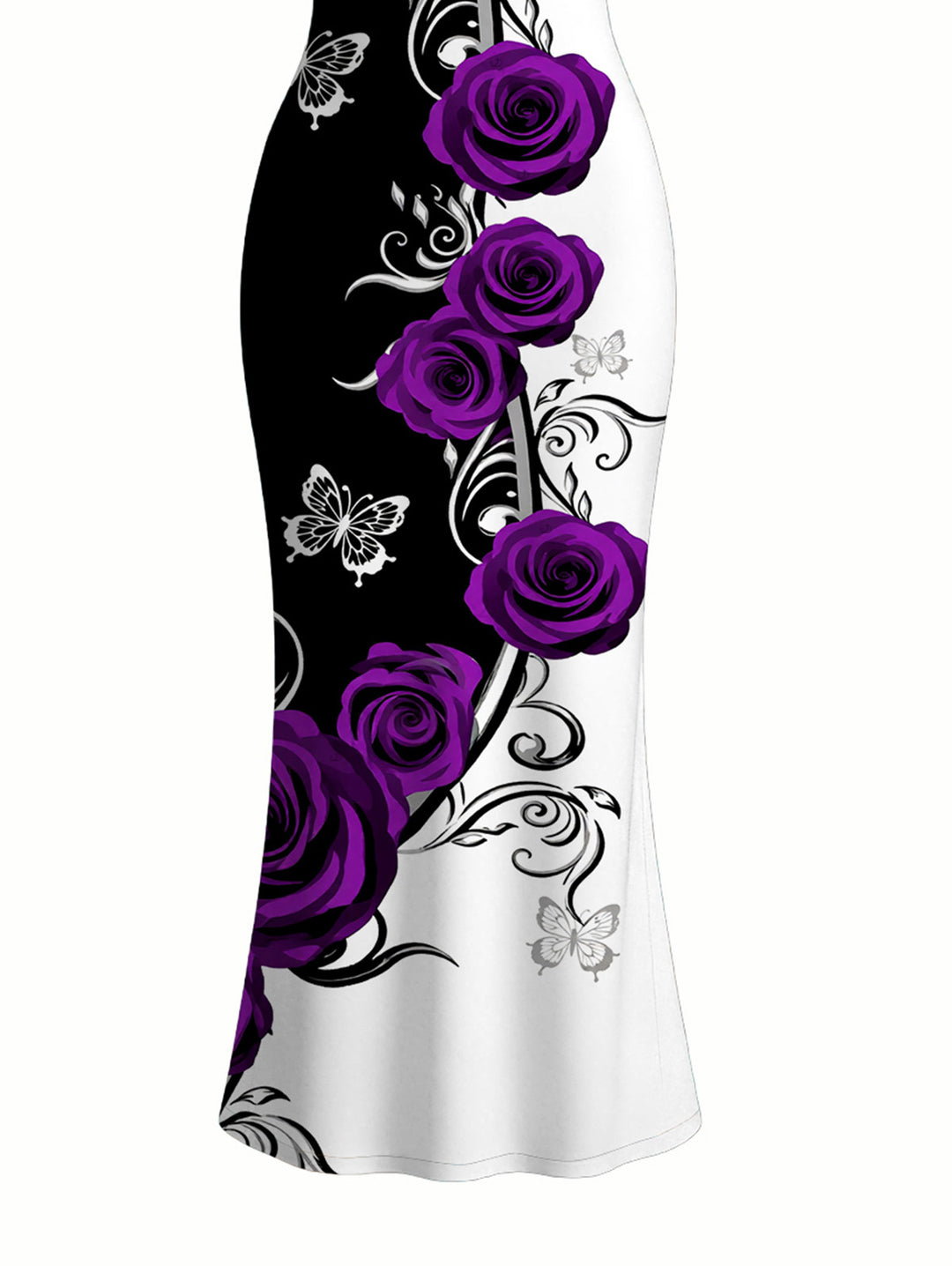 Contrast Color Butterfly Rose Print Spaghetti Strap Maxi Bodycon Vacation Dress