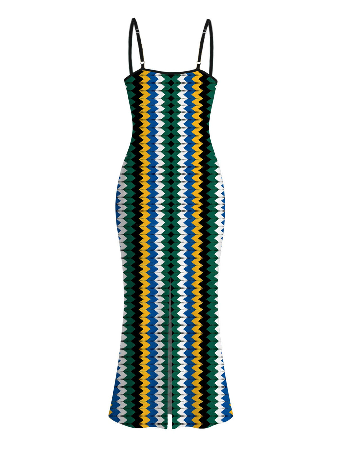 Colorblock Zig Zag Print Bodycon Mermaid Maxi Hawaiian Vacation Dress