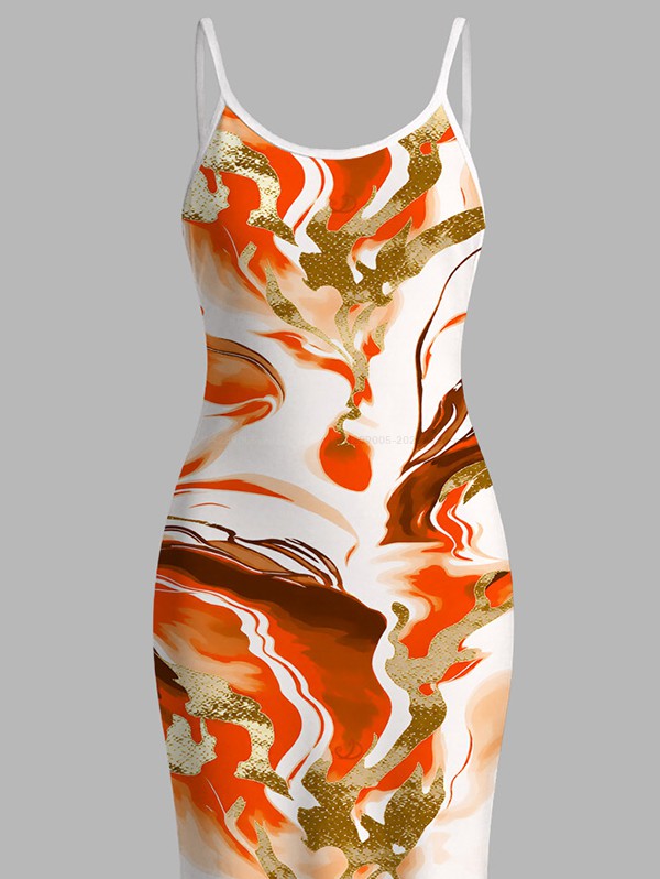 Marble Fluid Swirl Tie Dye Print Bodycon Mermaid Maxi Vacation Dress