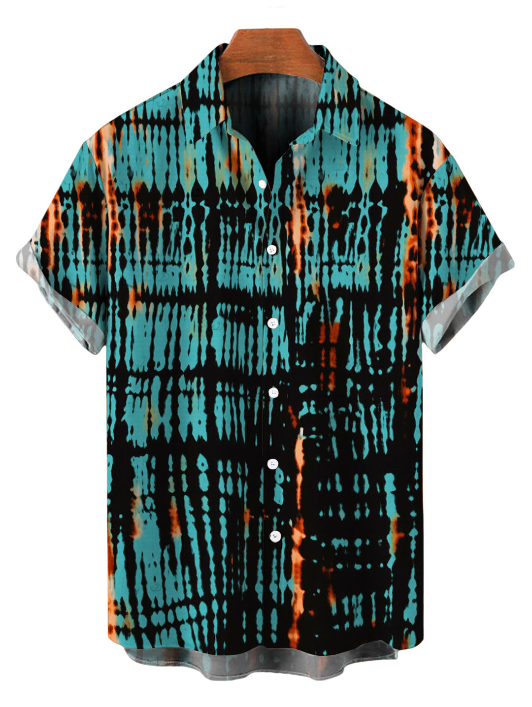 Men's Vertical Stripe Tie Dye Abstract Print Button Up Hawaiian Vacation Shirt
