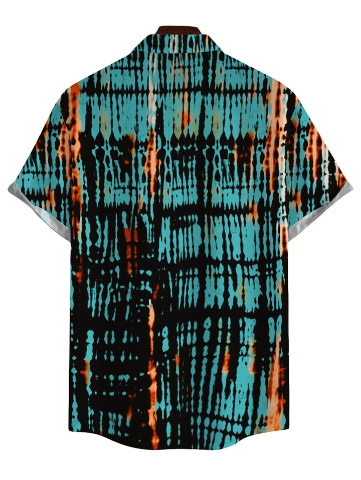 Men's Vertical Stripe Tie Dye Abstract Print Button Up Hawaiian Vacation Shirt