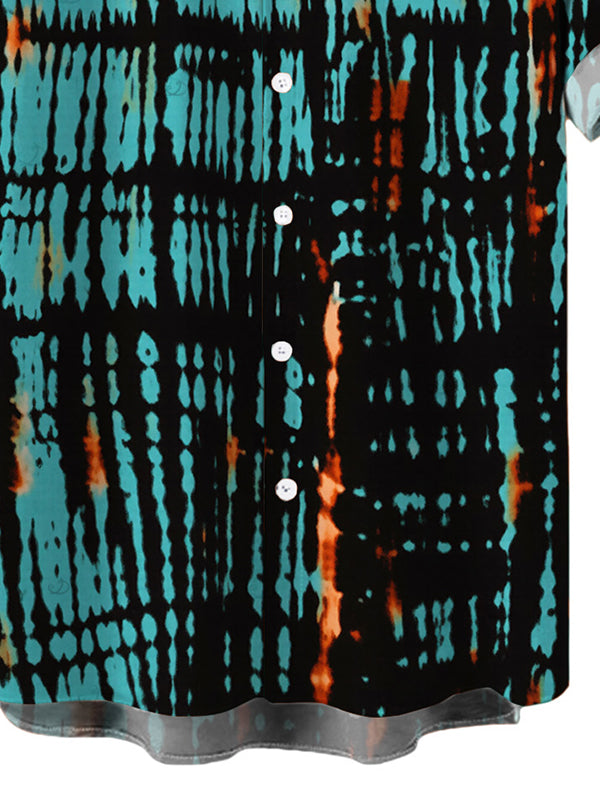 Men's Vertical Stripe Tie Dye Abstract Print Button Up Hawaiian Vacation Shirt