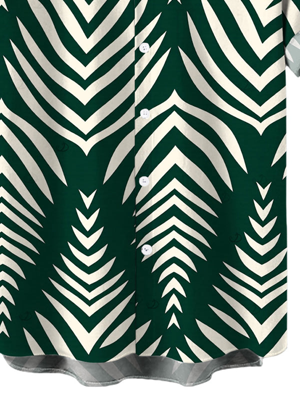 Men's Serrated Palm Leaf Geometric Print Button Up Beach Vacation Shirt