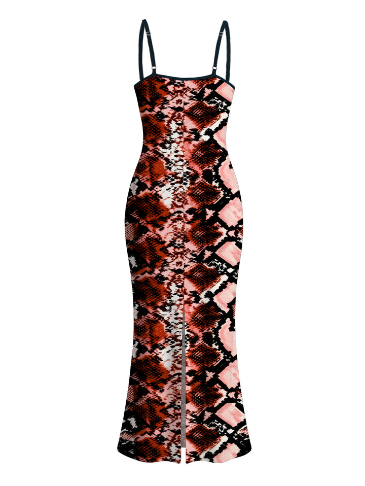 Animal Snake Print Spaghetti Strap Maxi Bodycon Vintage Dress