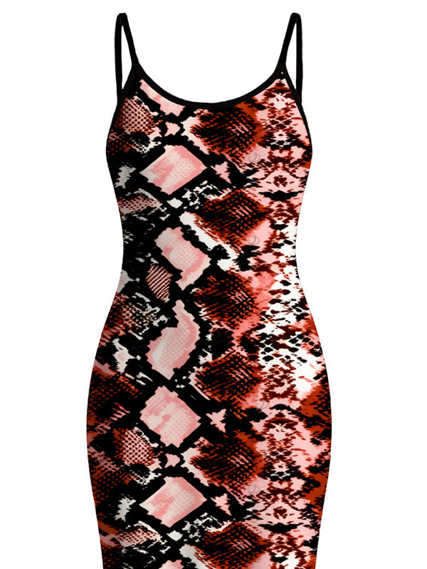 Animal Snake Print Spaghetti Strap Maxi Bodycon Vintage Dress