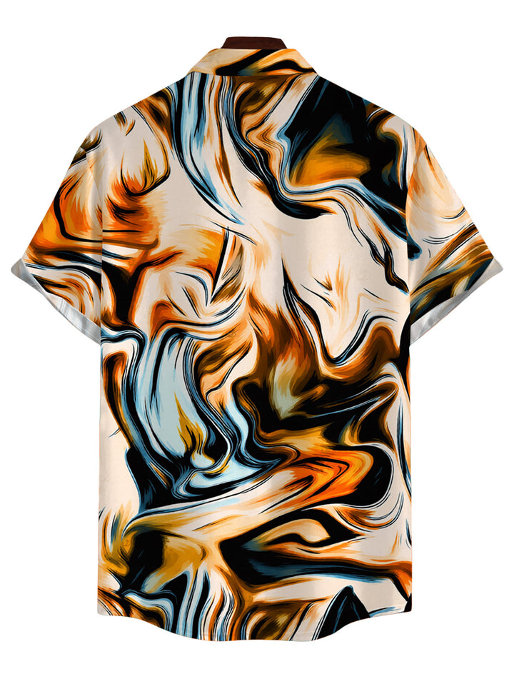 Men's Metallic Gold Fluid Marble Print Button Up Vacation Shirt