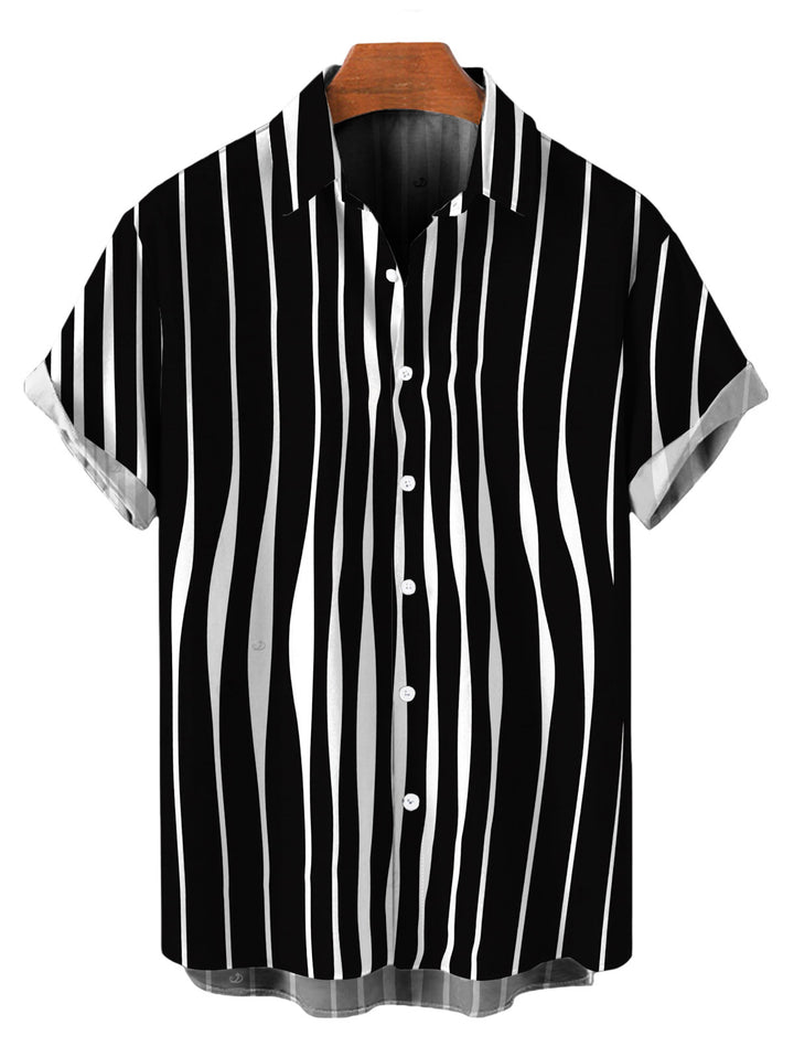 Men's Distorted Vertical Wavy Stripe Print Button Up Shirt