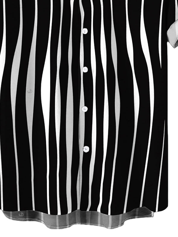 Men's Distorted Vertical Wavy Stripe Print Button Up Shirt