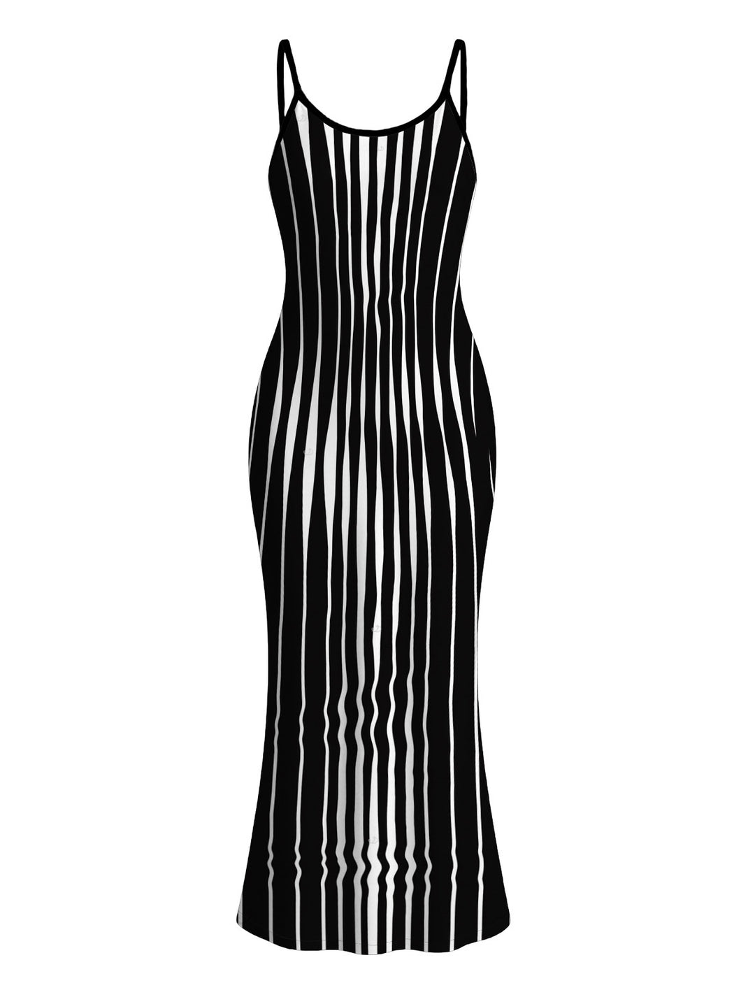 Distorted Vertical Wavy Stripe Print Spaghetti Strap Maxi Bodycon Dress