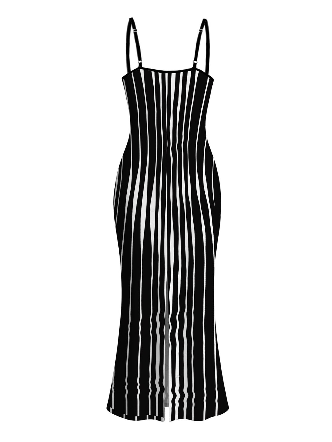 Distorted Vertical Wavy Stripe Print Spaghetti Strap Maxi Bodycon Dress