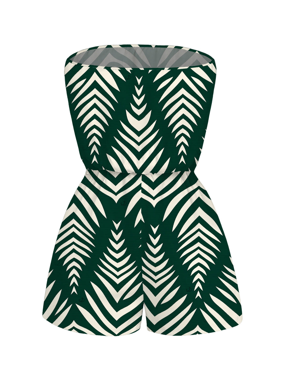 Serrated Palm Leaf Geometric Print Pocket Off the Shoulder Beach Vacation Romper