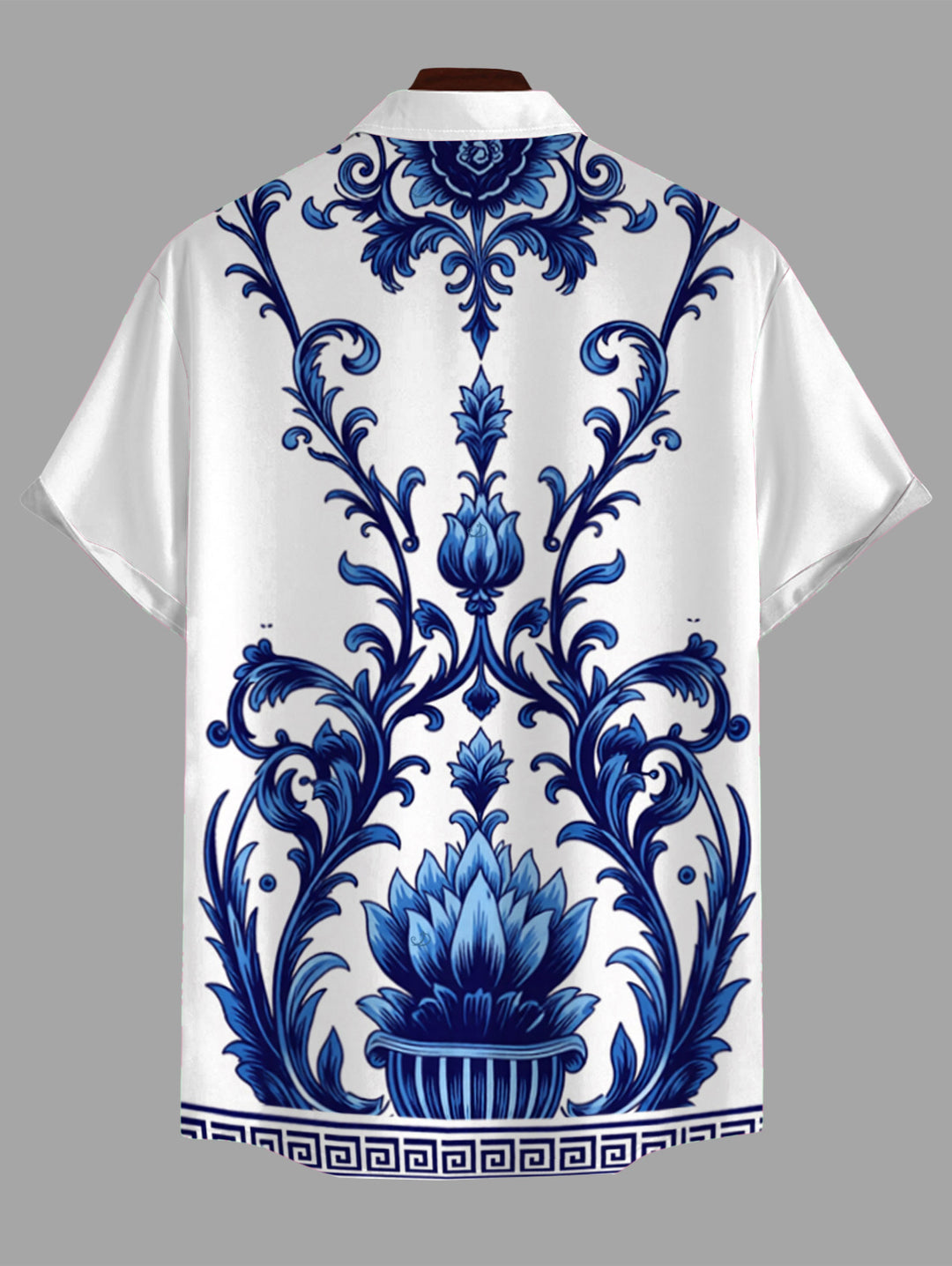 Men's Porcelain Lotus Floral Print Button Up Vacation Shirt